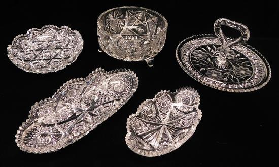 Appraisal: Five th C cut glass serving dishes all with floral