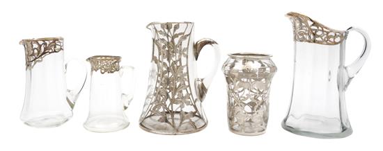 Appraisal: Sale Lot A Group of Five Silver Overlay Glass Table