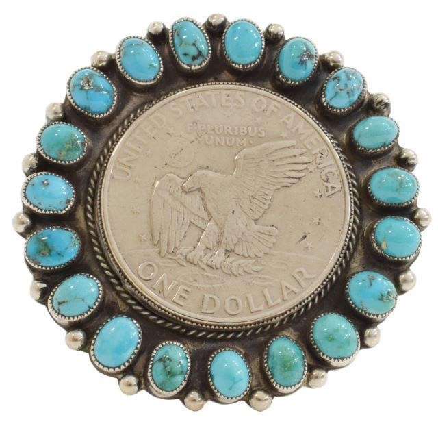 Appraisal: Native American silver content unknown brooch pin Eisenhower one-dollar coin