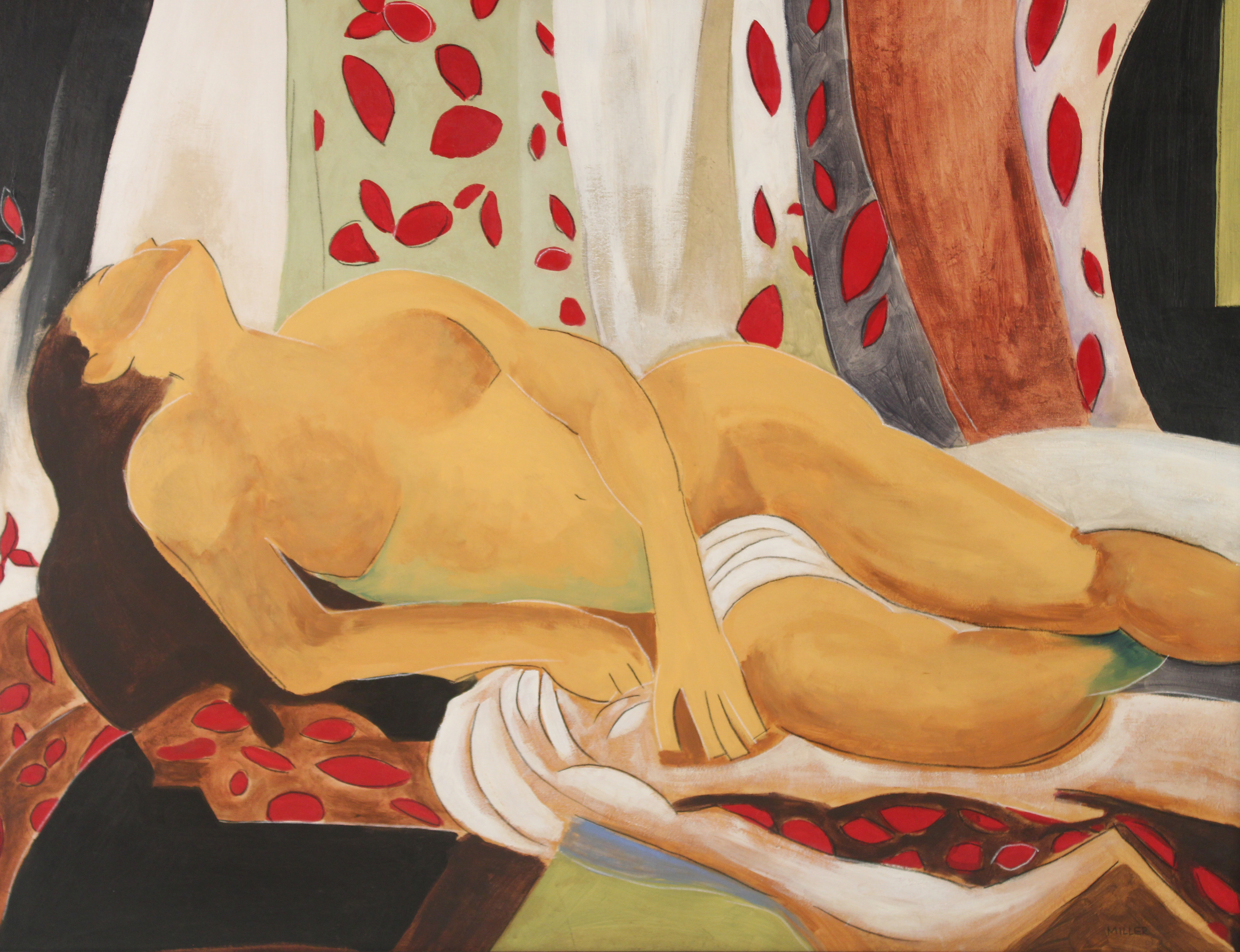 Appraisal: OIL PAINTING OF NUDE Oil painting of reclining nude signed