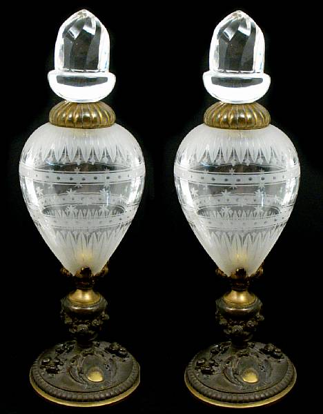 Appraisal: A pair of gilt mounted cut crystal vases crack to