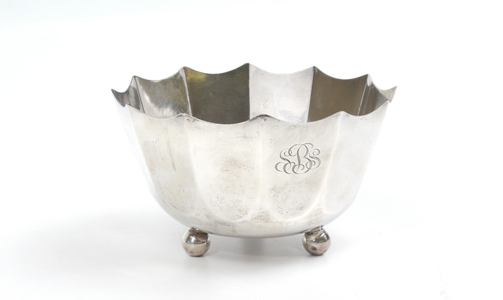 Appraisal: TIFFANY CO FLUTED STERLING BOWL Fluted sides with scalloped rim