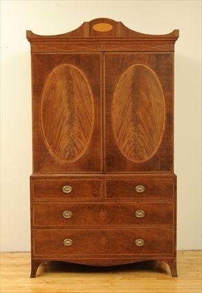 Appraisal: George III-Style Inlaid Mahogany Linen Press x x in