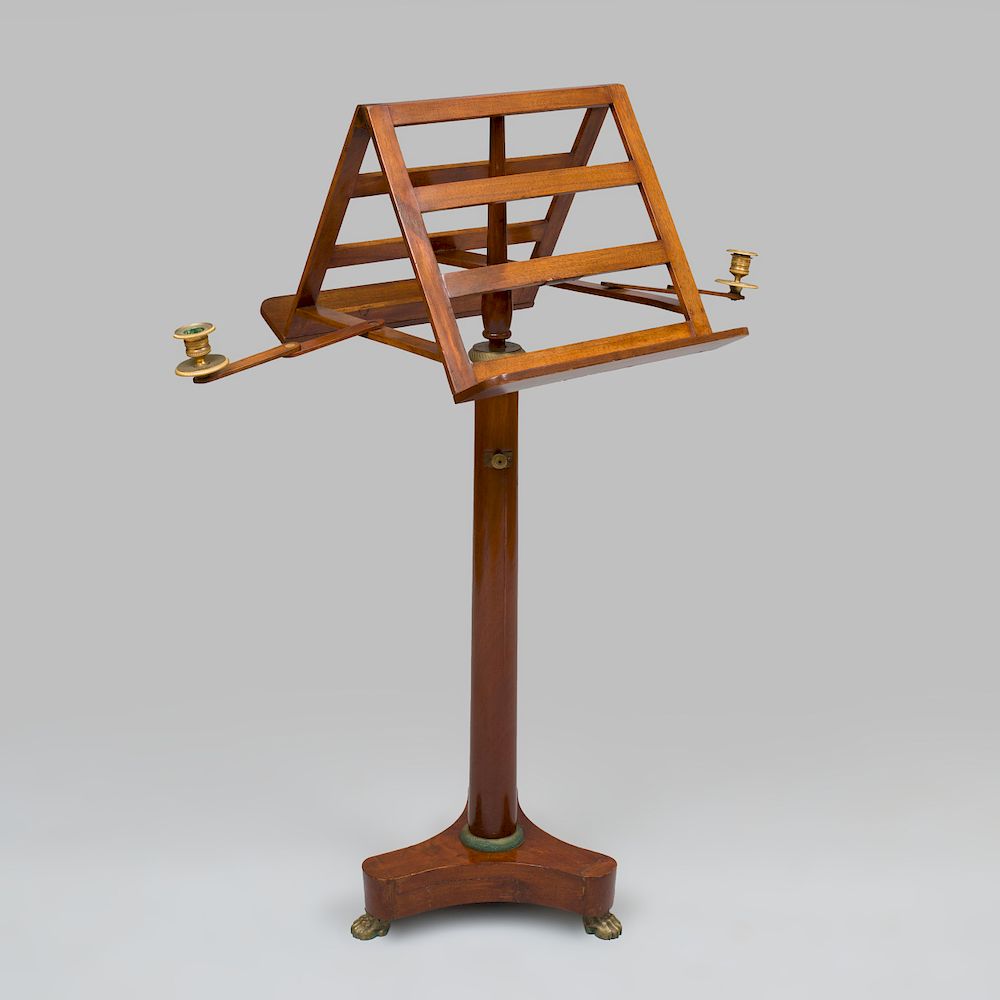 Appraisal: Regency Gilt-Metal-Mounted Mahogany Music Stand Fitted with retractable candle branches