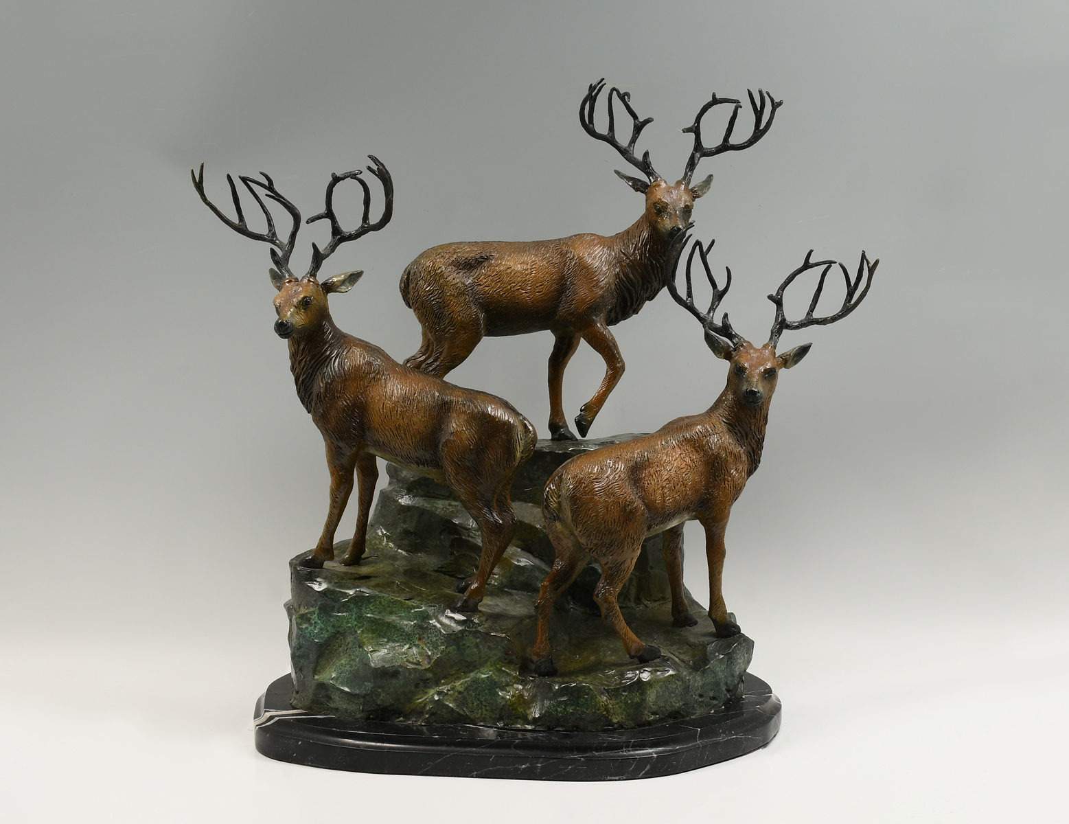 Appraisal: LARGE PATINATED BRONZE SCULPTURE OF THREE STAGHORN ELK SIGNED A