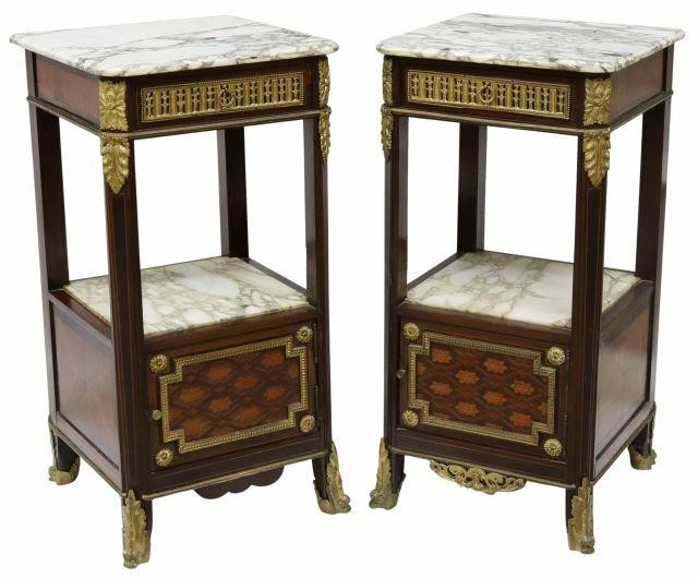 Appraisal: pair French Louis XVI style mahogany nightstands th c with