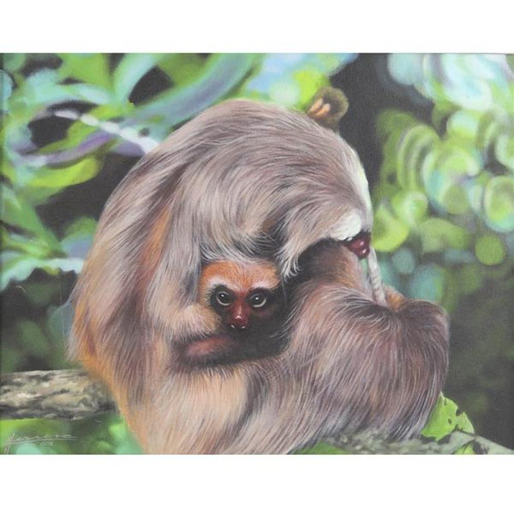 Appraisal: HERRERA ST CENTURY MOTHER AND BABY SLOTH ACRYLIC ON CANVAS