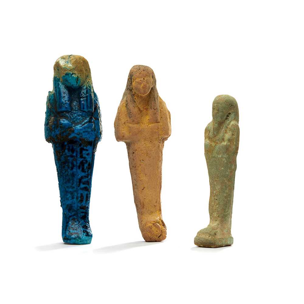 Appraisal: THREE ANCIENT EGYPTIAN USHABTIS ST- TH DYNASTY The first in