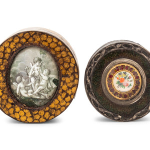 Appraisal: Two Continental Polychrome Decorated Tortoiseshell Snuff Boxes th th Century