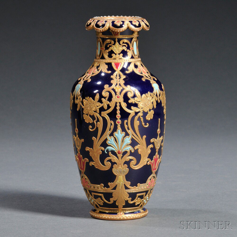 Appraisal: Berlin Porcelain Cobalt Ground Vase Germany late th century raised