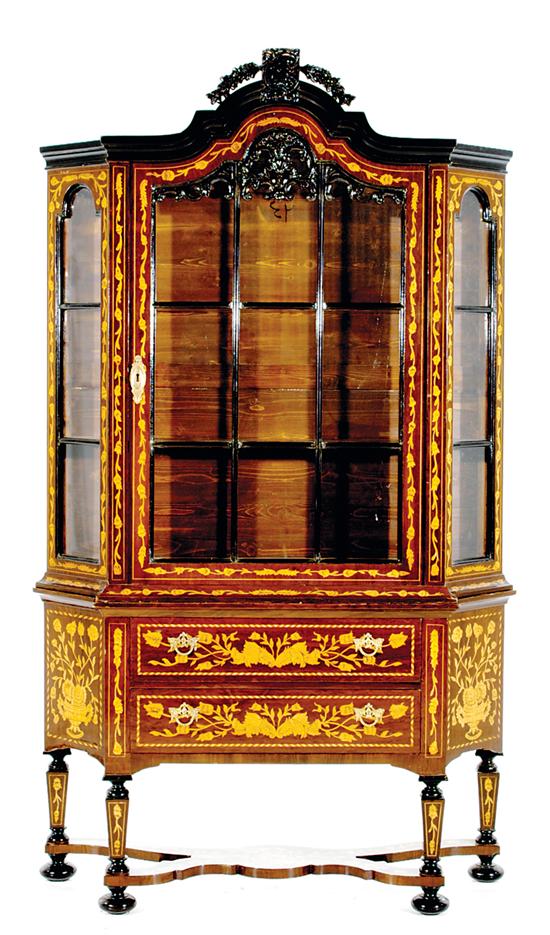 Appraisal: Dutch style walnut and marquetry display cabinet domed and canted