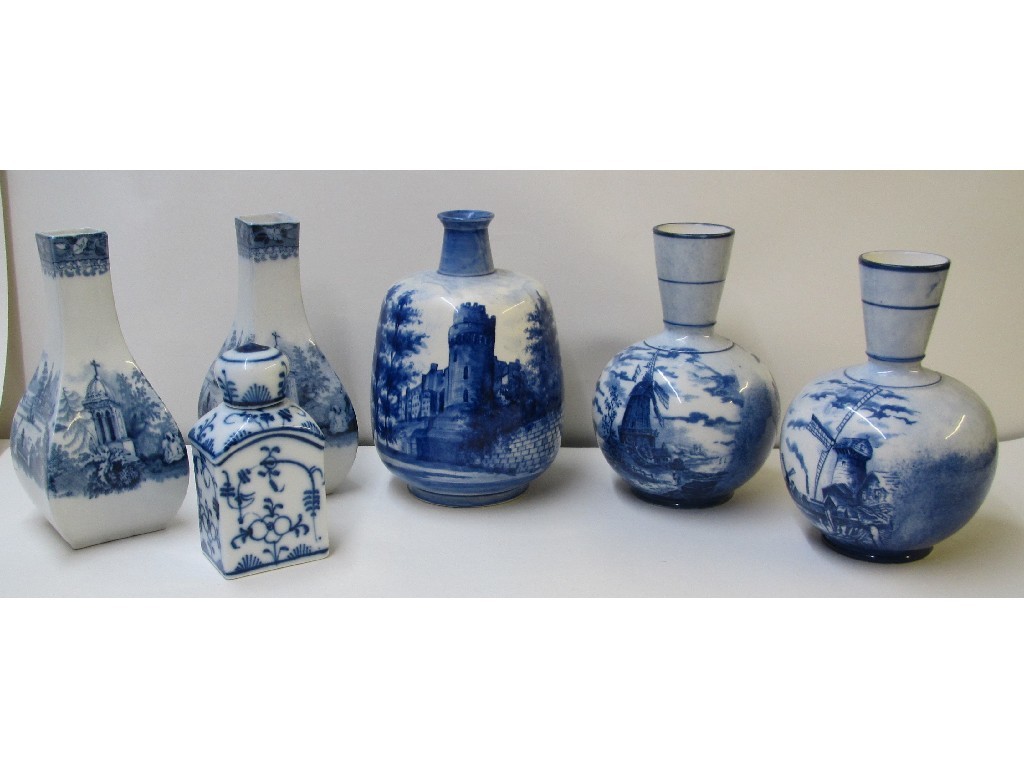 Appraisal: Two pairs of blue and white printed vases another painted