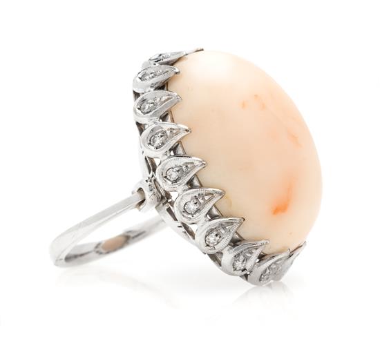 Appraisal: Sale Lot An Karat White Gold Coral and Diamond Ring