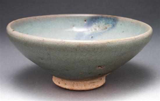 Appraisal: Chinese blue glaze stoneware bowl with purple splash highlights th