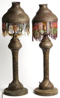 Appraisal: Pair Vintage Moorish Pierced Brass Tabletop Lamps The bodies with