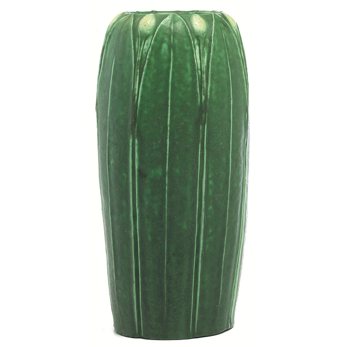 Appraisal: Excellent Grueby vase large tapered form with carved and applied