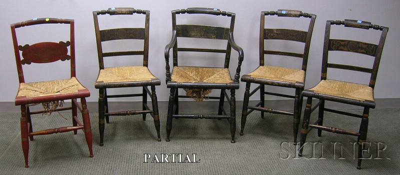 Appraisal: Set of Six Painted and Stencil Decorated Side Chairs with