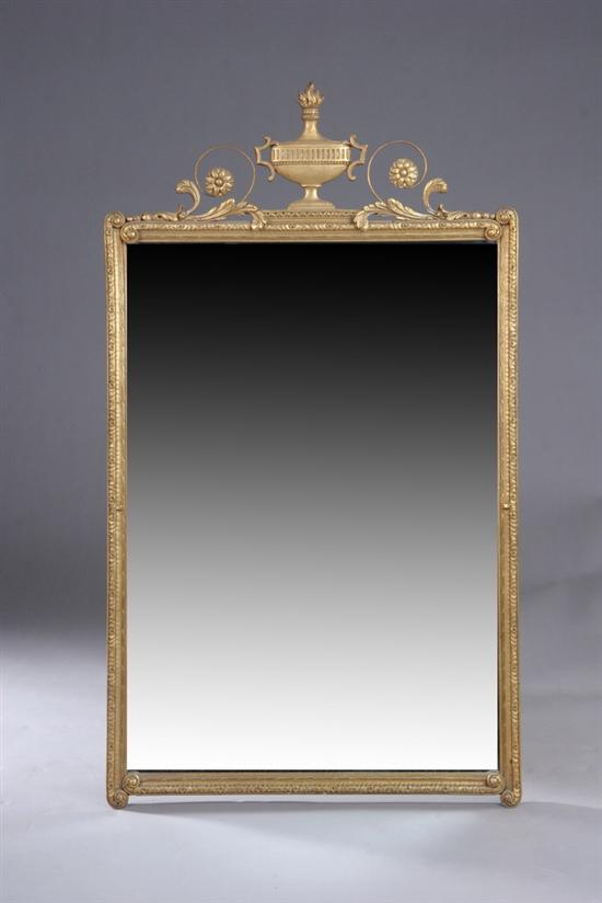 Appraisal: NEOCLASSICAL ADAMS STYLE GILTWOOD WALL MIRROR th century Flaming urn