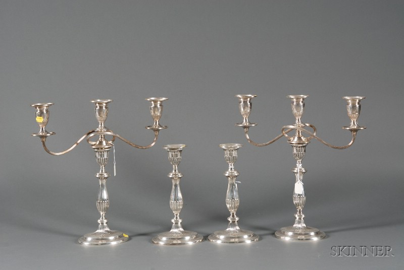 Appraisal: Set of Four Currier Roby Weighted Sterling Classical Revival Candlesticks