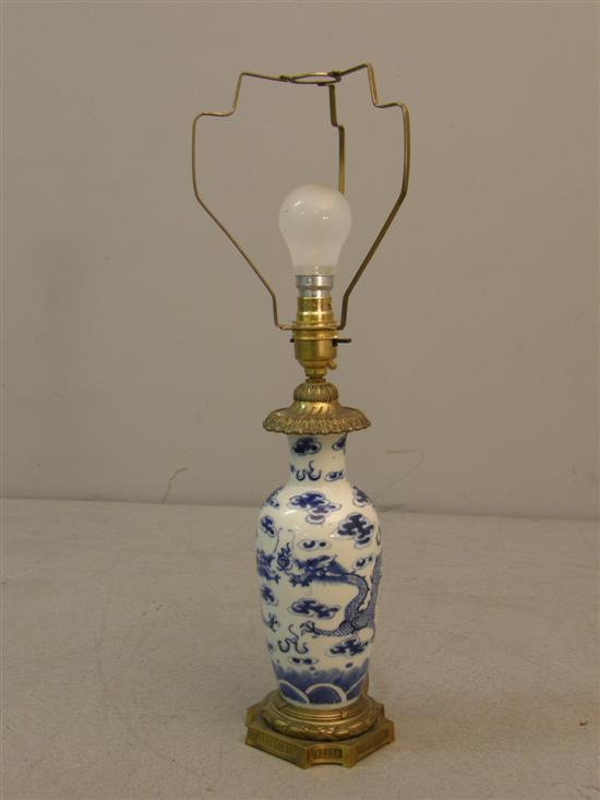 Appraisal: th century Chinese blue and white vase converted to a