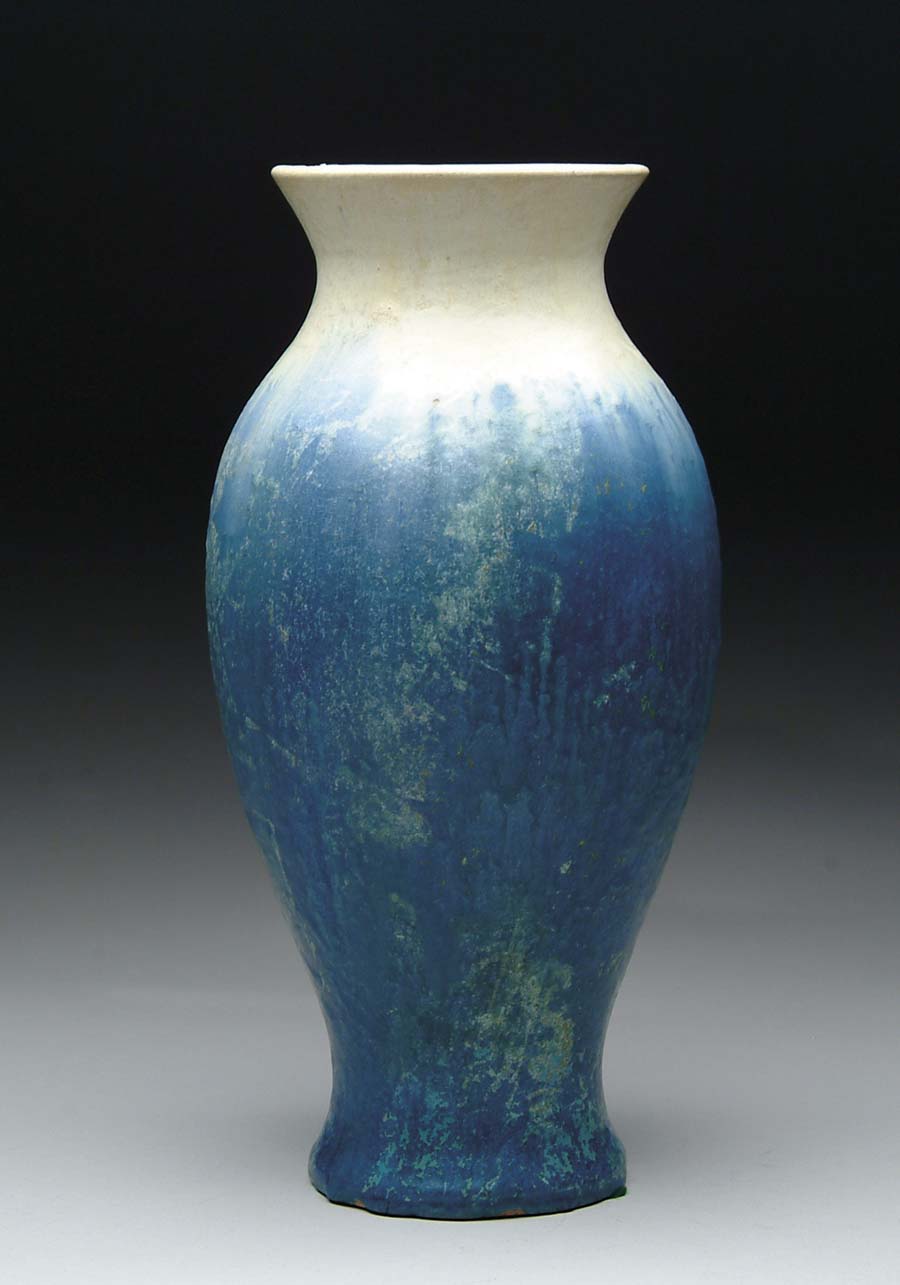 Appraisal: SCARCE SIGNED TALL FULPER VASE W CHINESE BLUE GLAZE Scarce