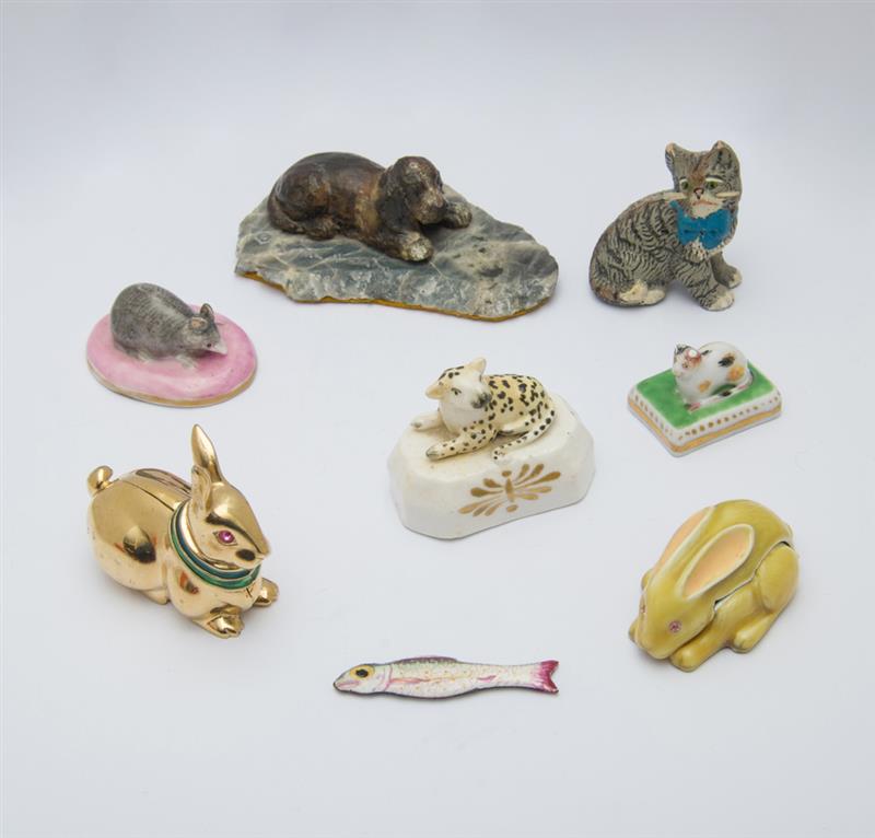 Appraisal: GROUP OF MINIATURE ANIMAL FIGURES Comprising a porcelain rat a