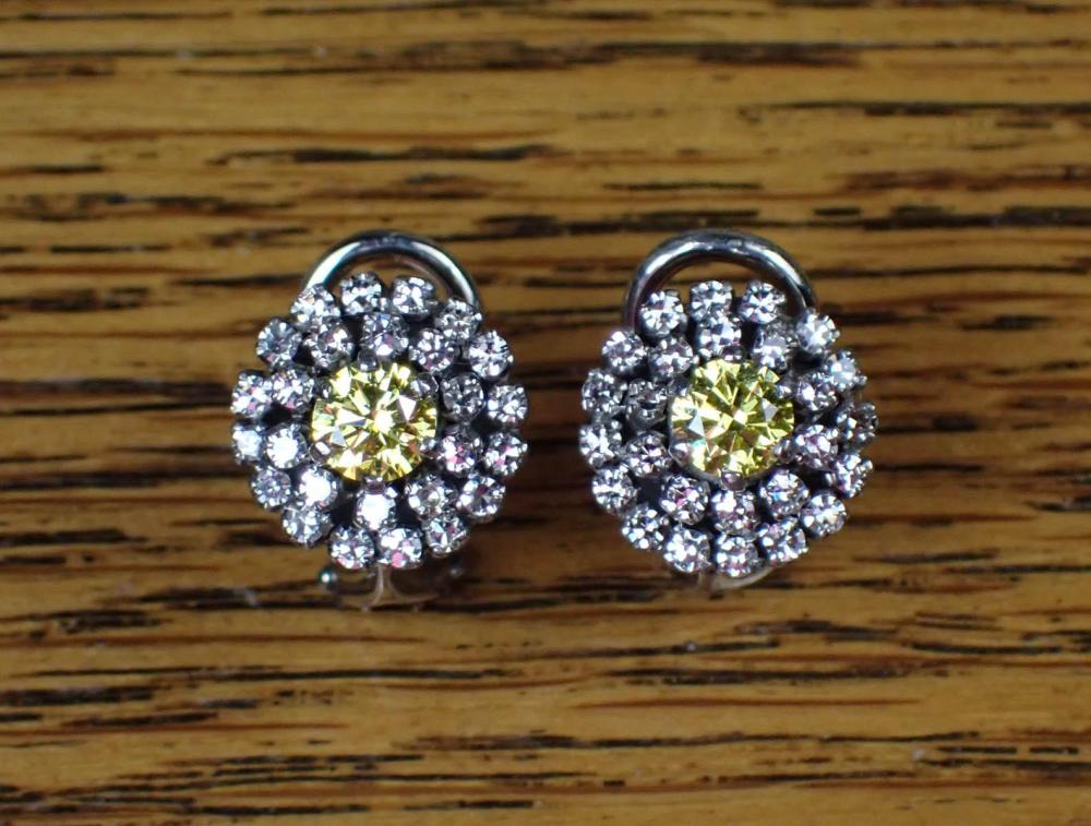 Appraisal: PAIR OF YELLOW AND WHITE DIAMOND EARRINGS each k white