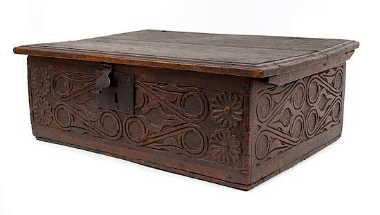 Appraisal: A William and Mary Carved Oak Bible Case Height x