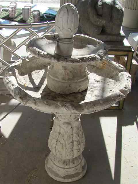 Appraisal: TWO-TIERED CARVED STONE FOUNTAIN mid-century pieced t g h x