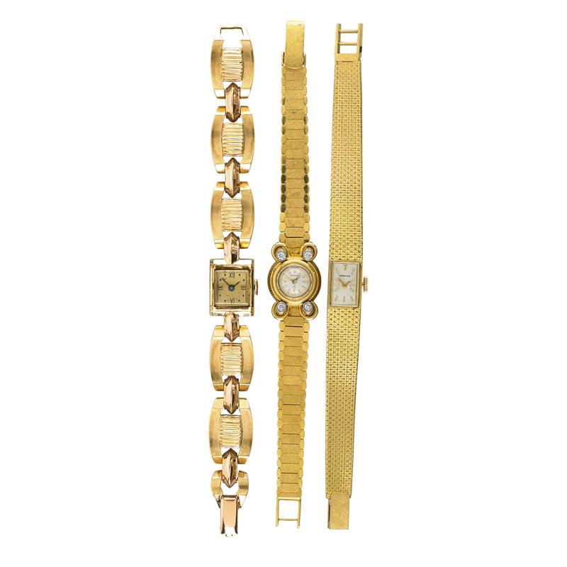 Appraisal: THREE LADIES GOLD MECHANICAL BRACELET WATCHES Condition Report