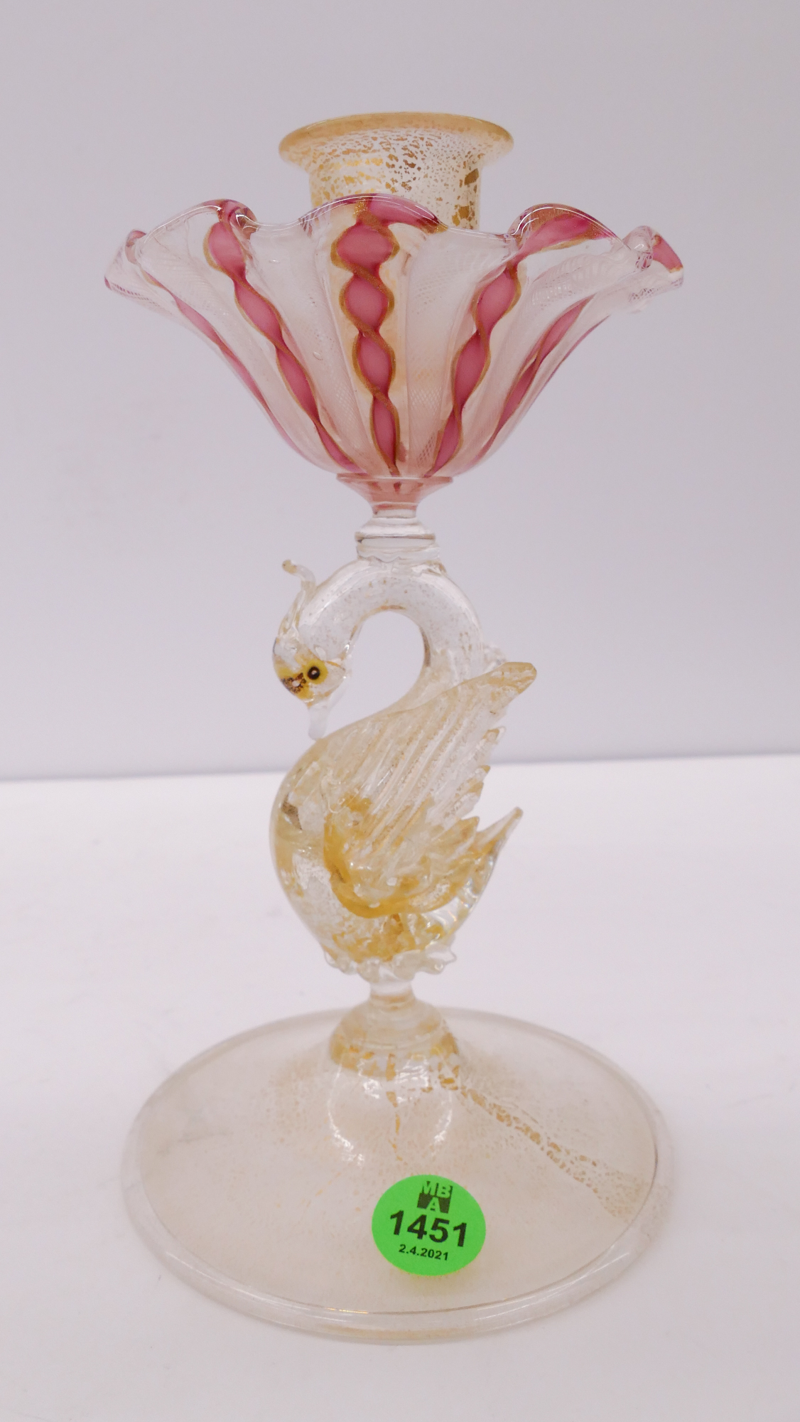 Appraisal: Salviati Murano Swan Candlestick- ''