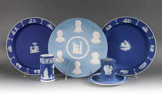 Appraisal: Four Wedgwood dark blue jasperware articles and a Wedgwood jasperware