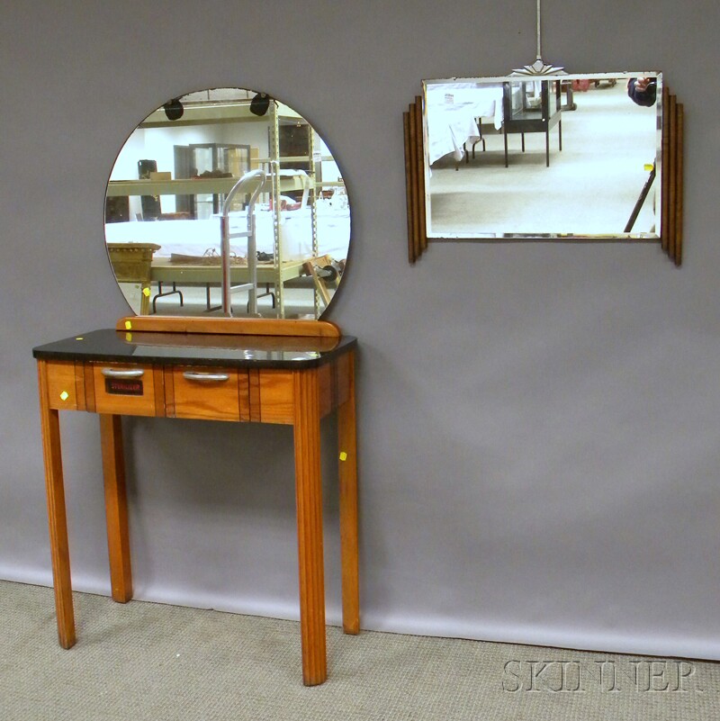 Appraisal: Art Deco Black Lacquer-top Wood and Mirrored Salon Vanity and