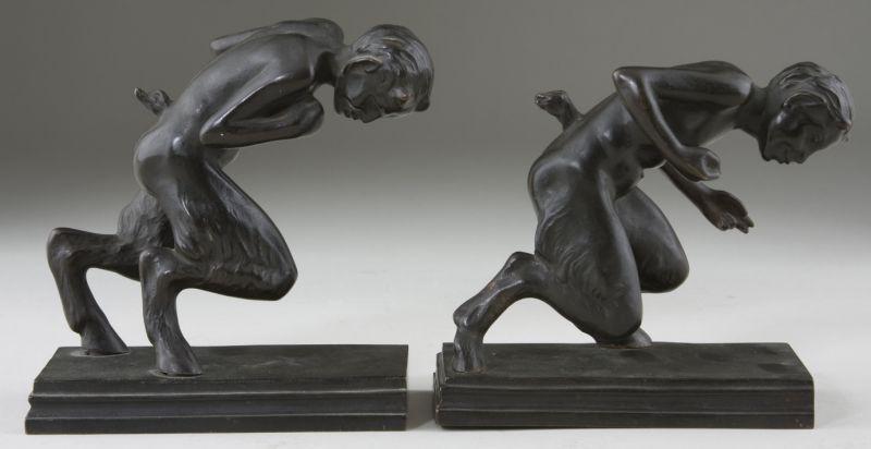 Appraisal: Pair of Bronze Faun Bookends Austrian early th century attractive