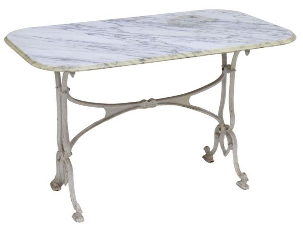 Appraisal: French marble-top bistro table th c white painted cast iron