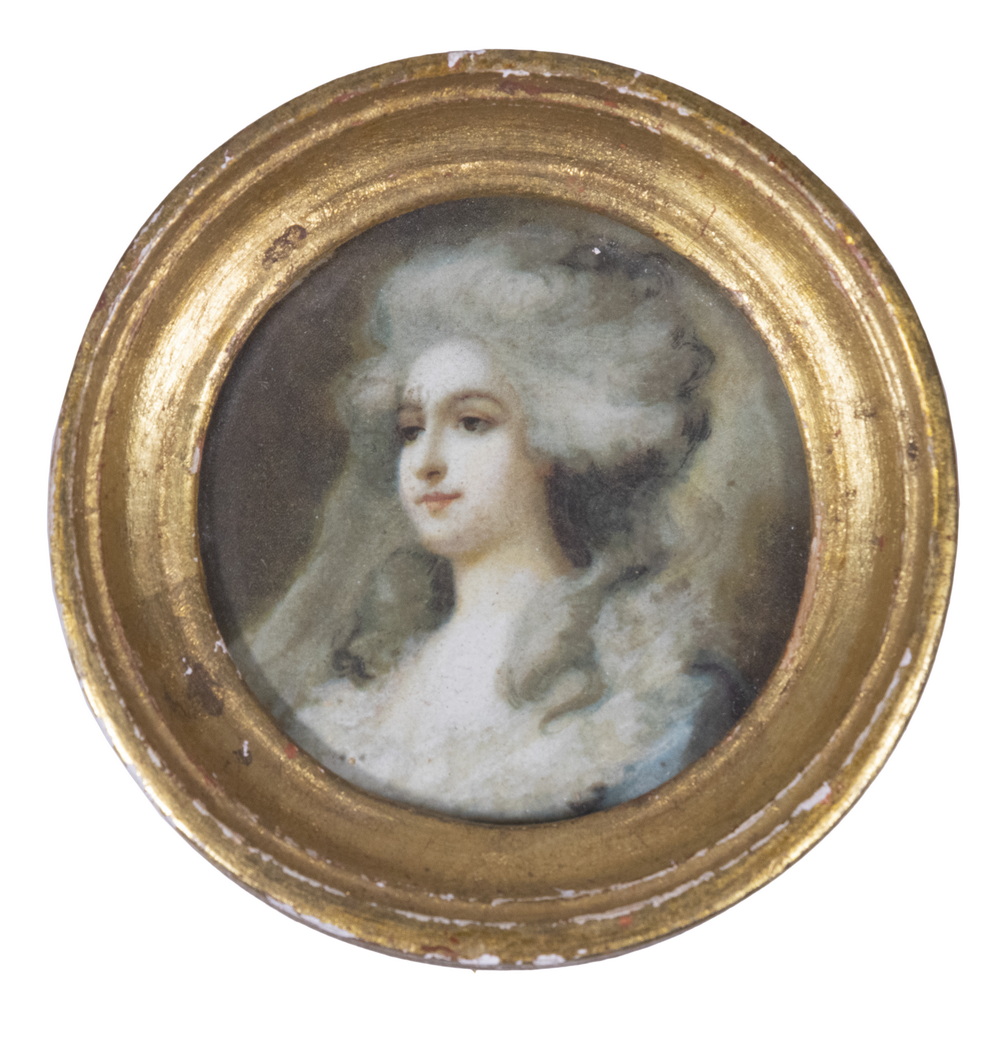 Appraisal: FRENCH MINIATURE PORTRAIT Marie Antoinette watercolor on card unsigned in