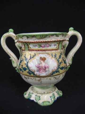 Appraisal: Pre-Nippon Handpainted Porcelain PortraitVase young woman handled '' elaborate trim