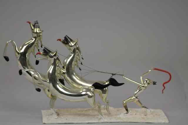 Appraisal: MERCURY GLASS REINDEER Art deco three mercury glass reindeer driven