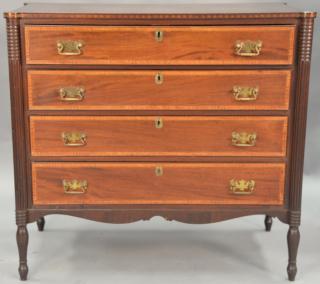 Appraisal: Sheraton mahogany four drawer chest with banded inlaid drawers circa