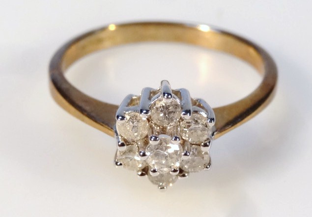 Appraisal: A cluster ring florally claw set with seven white stones