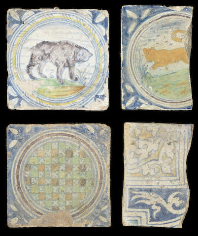 Appraisal: Two Early Delftware paving tiles and two fragments circa -