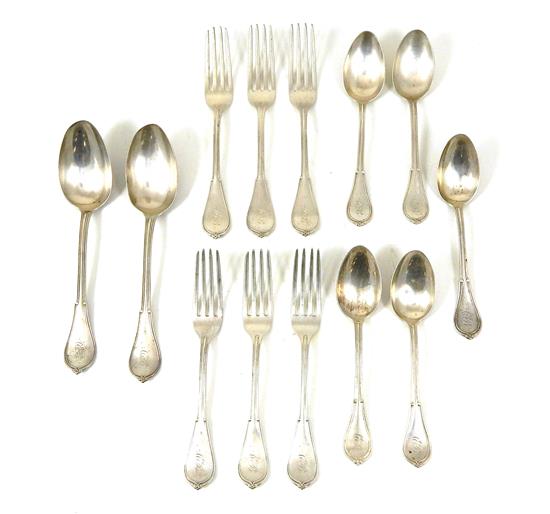 Appraisal: STERLING Gorham Cottage pattern monogrammed flatware thirteen pieces total patented