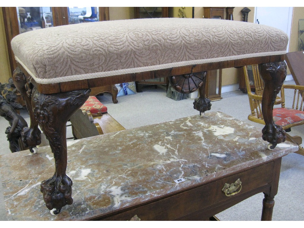 Appraisal: Oak upholstered footstool on cabriole legs and ball claw feet