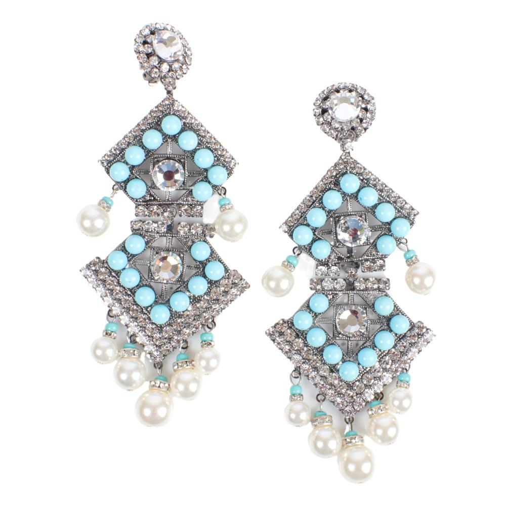 Appraisal: LAWRENCE VRBA MASSIVE PASTE AND FAUX PEARL CHANDELIER EARRINGS H