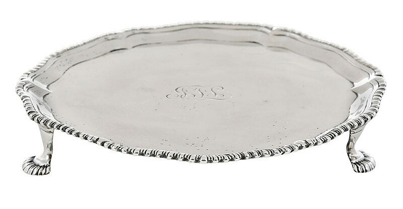 Appraisal: George III English Silver Footed Tray London round with shaped