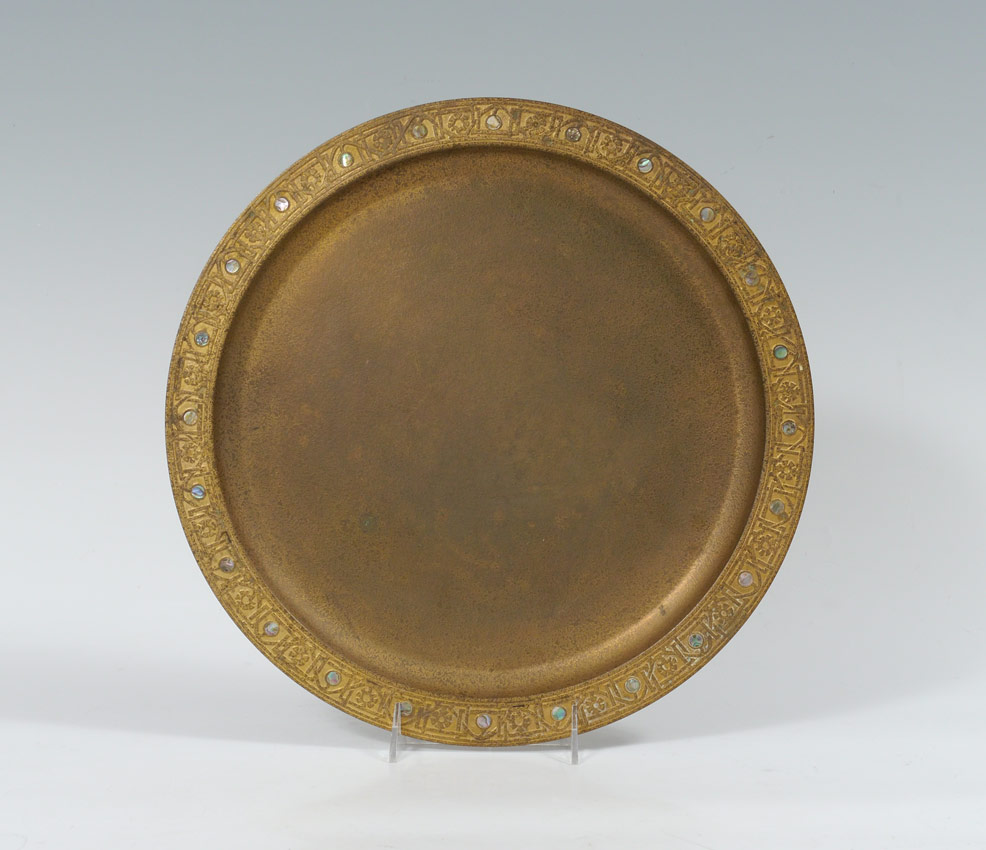 Appraisal: TIFFANY STUDIOS GILT BRONZE TRAY Decorated rim with inlaid mother