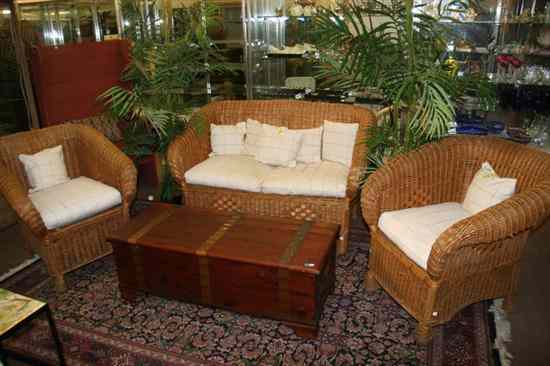 Appraisal: THREE PIECE WICKER SET COMPRISING OF LOVESEAT AND TWO ARM