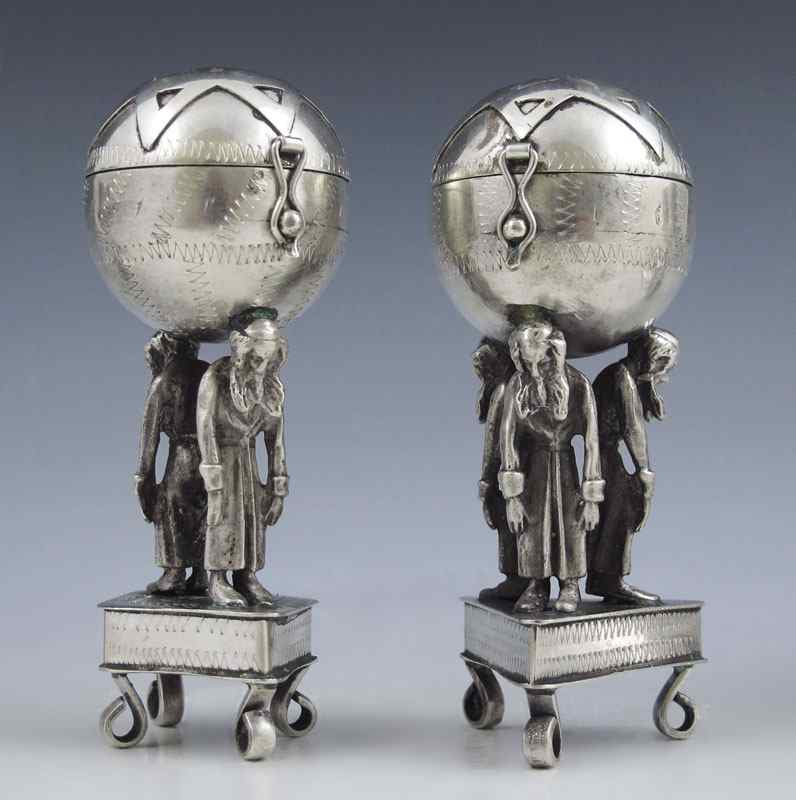 Appraisal: RUSSIAN JUDAICA FIGURAL SHAKERS Pair salt pepper shakers with figural