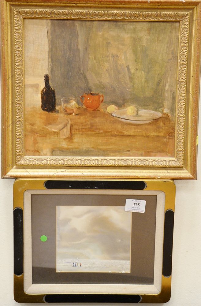 Appraisal: Four framed pieces to include oil on board signed lower