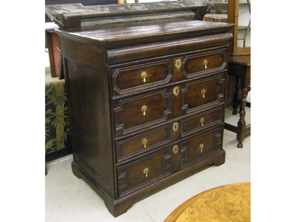 Appraisal: Antique oak chest of drawers the moulded top over a